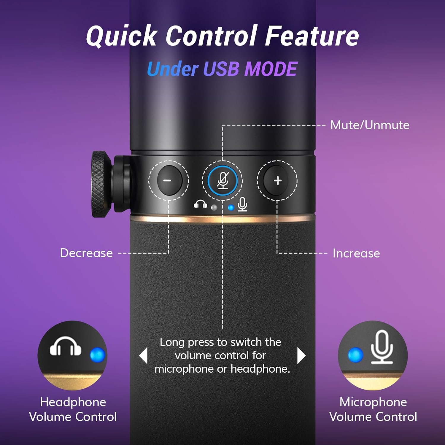 Detalle de TONOR TD520S+ Dynamic USB/XLR Microphone with RGB and Low-Profile Arm