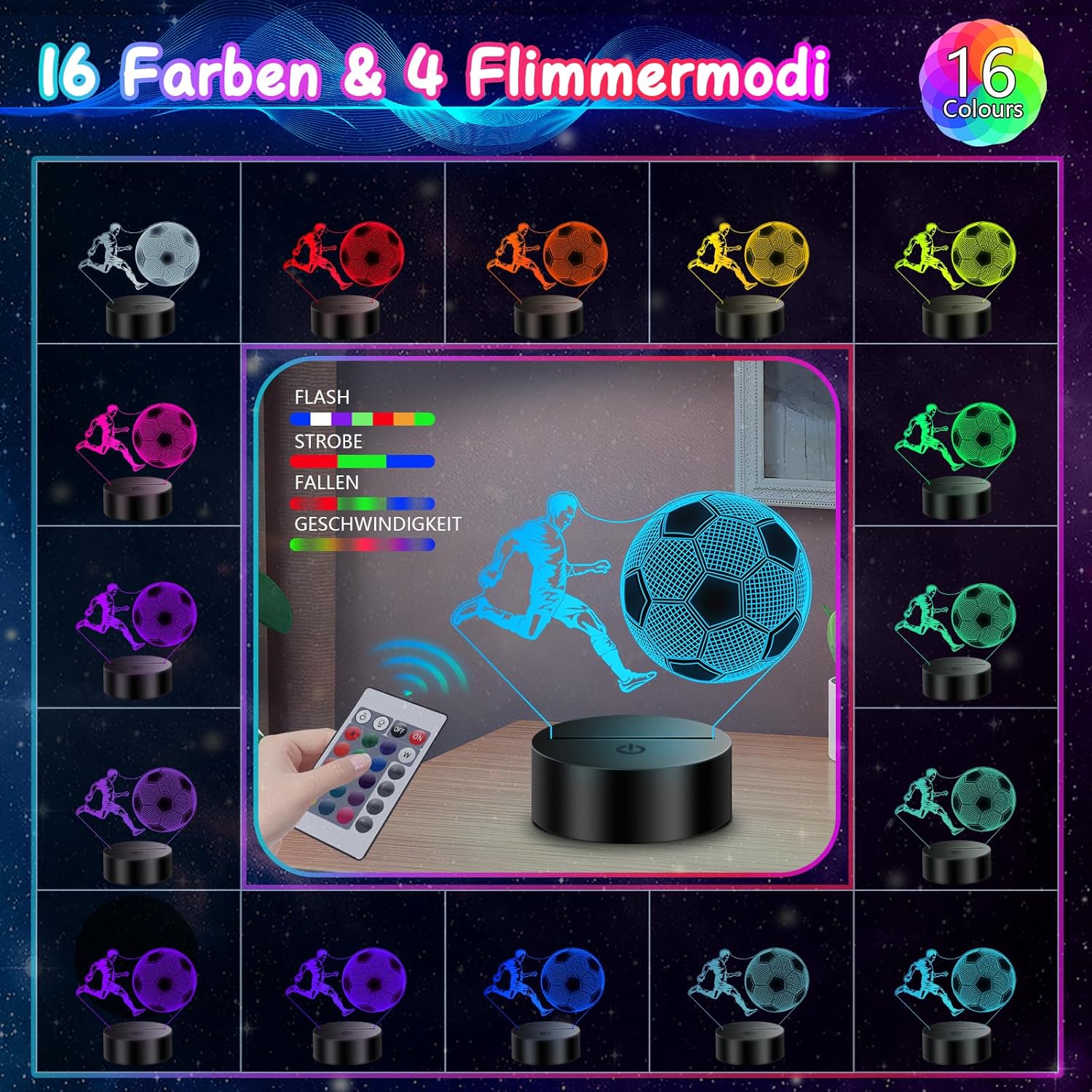 Thumbnail 2 de Polemera Fußball Nachtlicht 3D mit 16 Farben