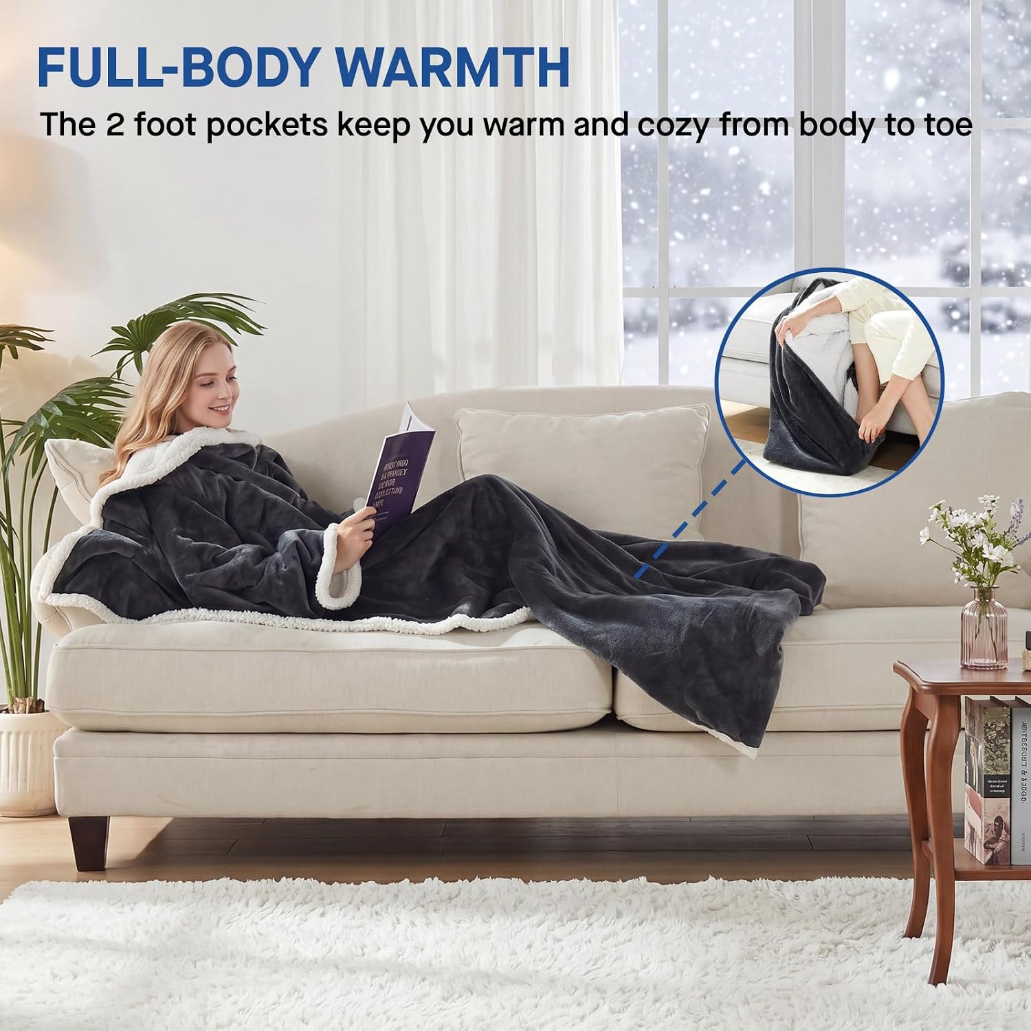 Detalle de Sealy SL-HSF50SN-GR Wearable Electric Blanket with Sleeves and Foot Pocket