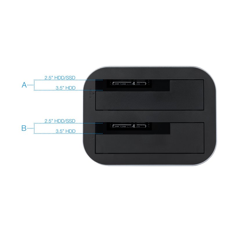 Detalle de Tooq TQDS-805G: Docking Station dual bay SATA para 2.5"/3.5" con clonación sin PC
