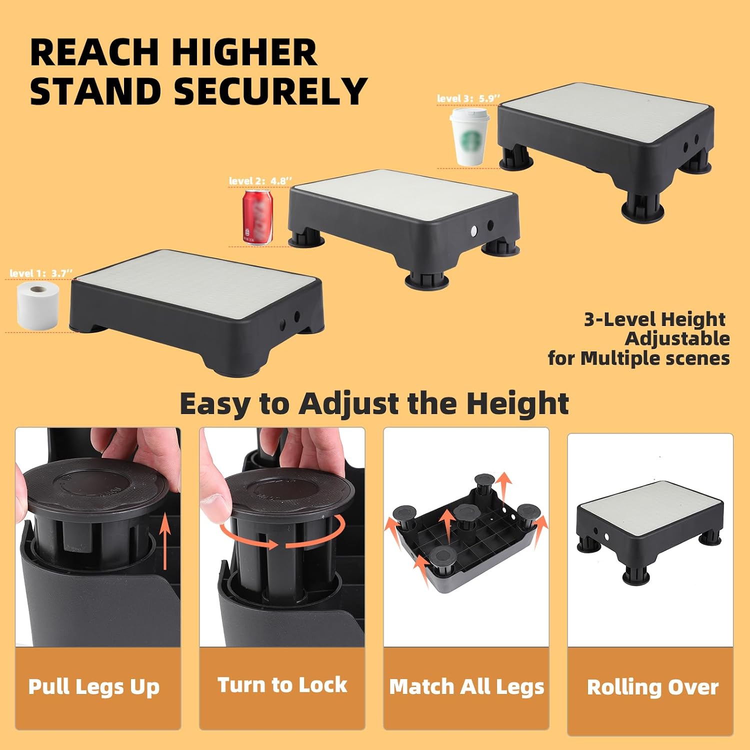 Thumbnail 4 de TENGYI Step Stool, Adjustable 3.7–5.9 in., Glow-in-the-Dark, 700 lb Capacity