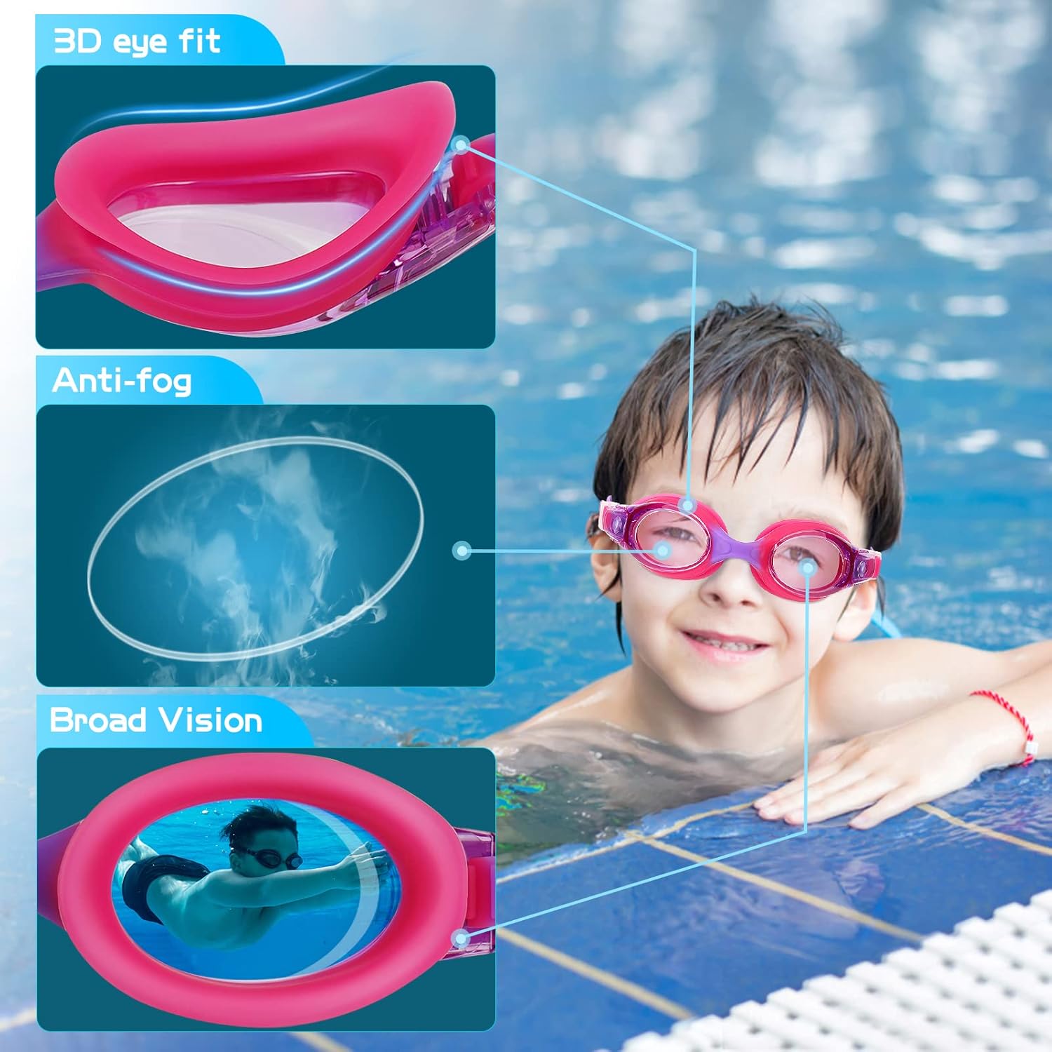 Thumbnail 2 de JATEKA Occhialini da nuoto bambini unisex 4-14 anni, anti-appannamento e lenti mirror HD con protezione UV