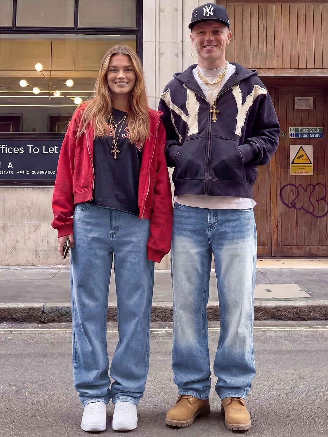 Detalle de JMIERR Herren Baggy Jeans – lockere Passform, Vintage-Style