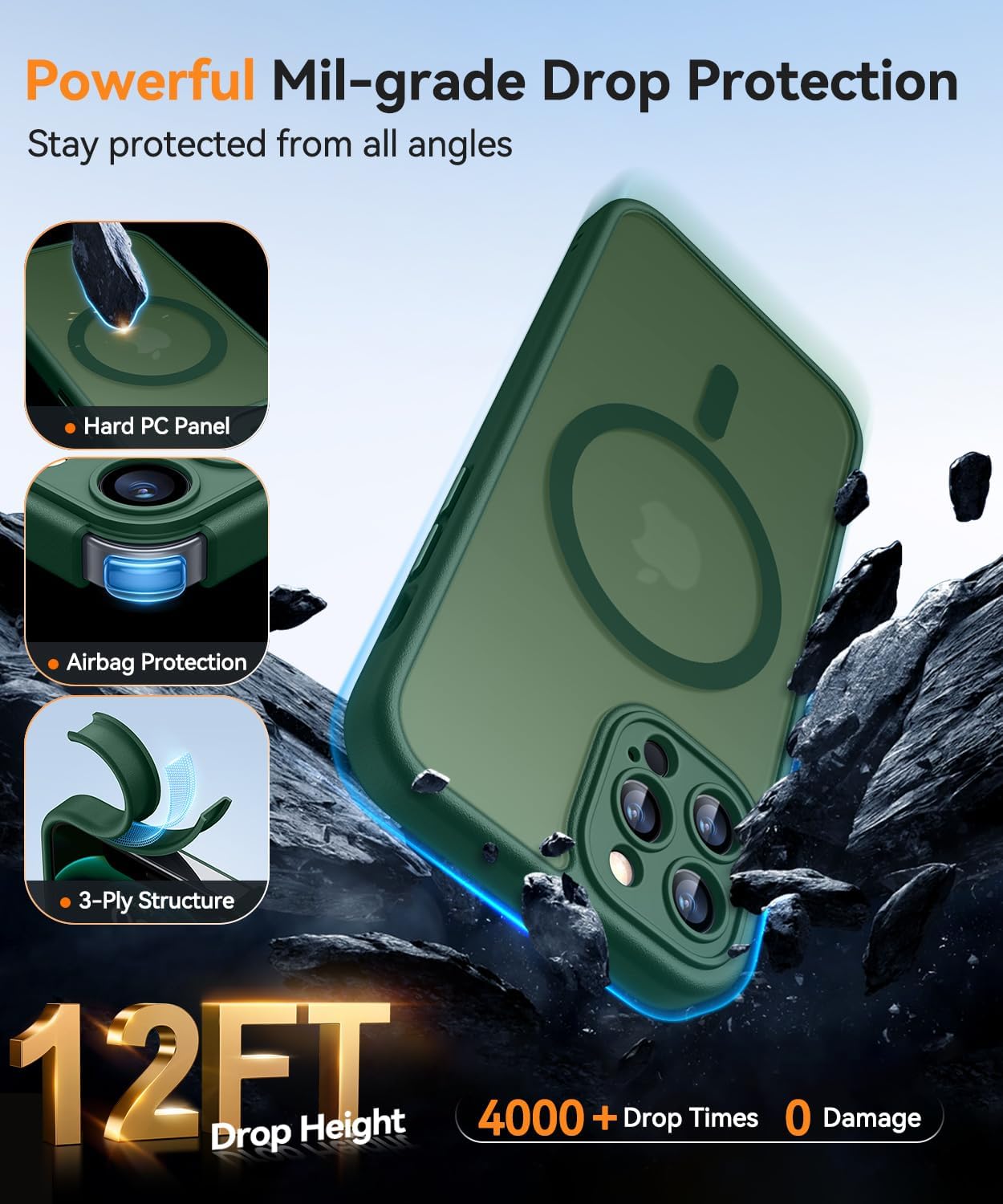 Thumbnail 5 de CANSHN Coque Magnétique pour iPhone 12 Pro (6,1 pouces) – protection complète et MagSafe, Vert foncé