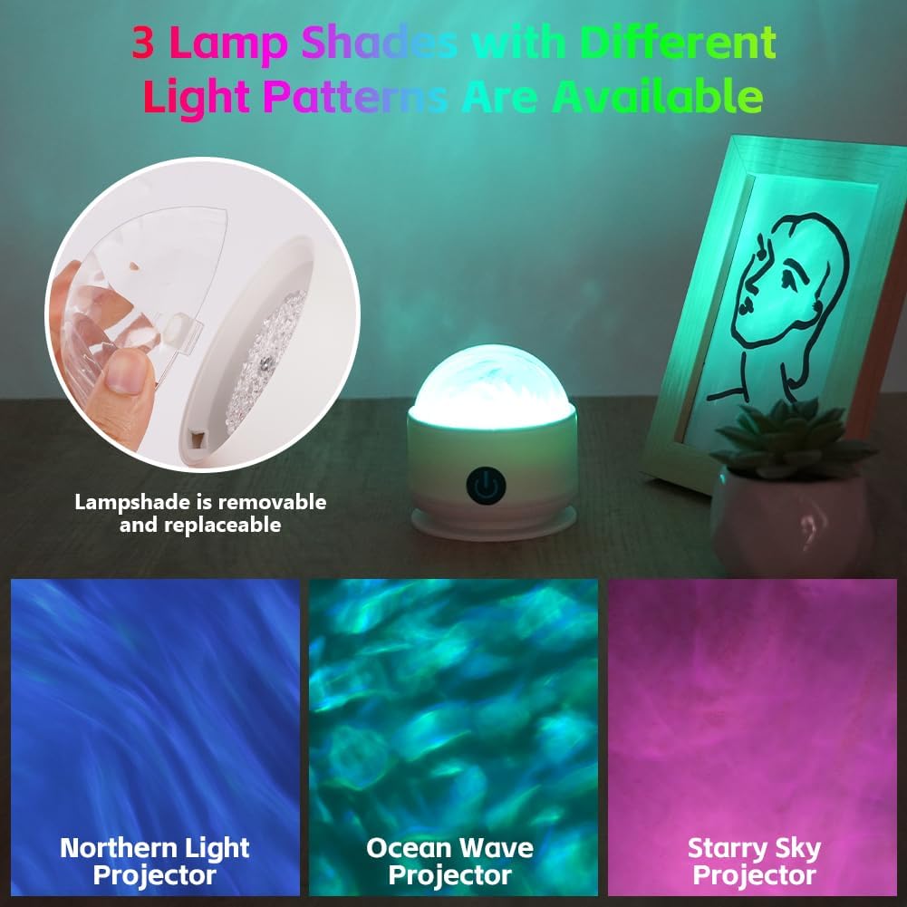 Thumbnail 4 de vsshe Sternenhimmel Projektor mit 16 Farben, dimmbar & Fernbedienung – Nordlichter, Meereswellen und Sterne