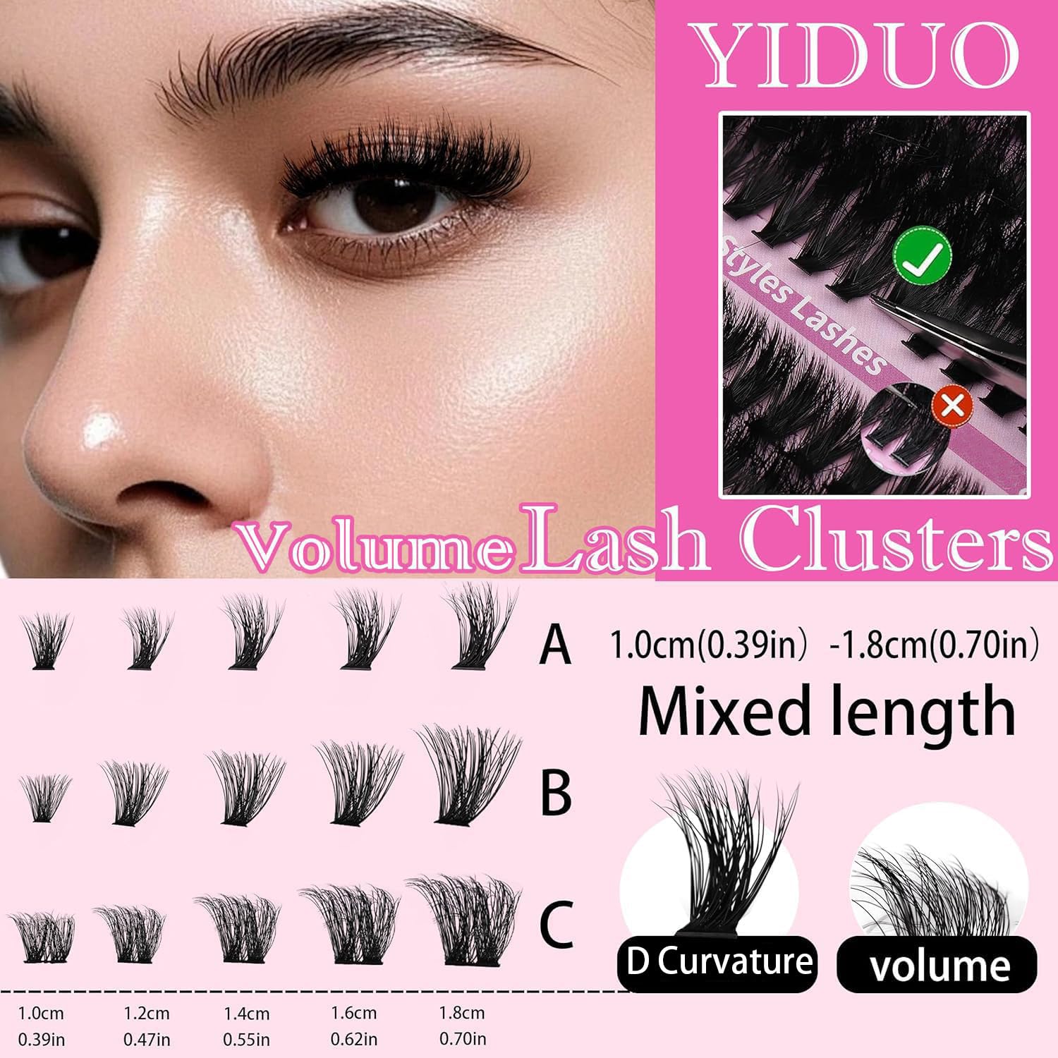 Detalle de YIDUO Volume Lash Clusters Kit, 255 Clusters in 3 Styles with Bond and Seal