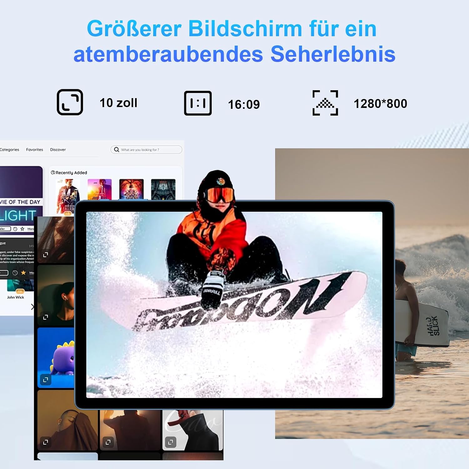 Detalle de SUAAT Tablet 10,1 Zoll – 20 GB RAM, 128 GB ROM, 2 TB Erweiterung, inkl. Hülle, Tastatur & Maus (Blau)