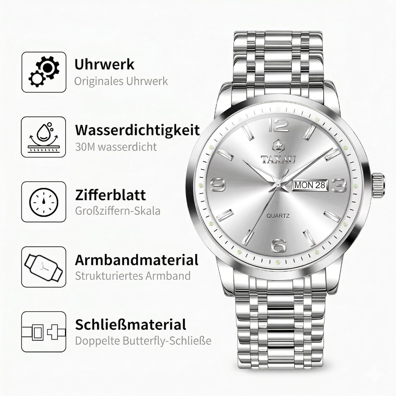 Thumbnail 5 de Taxau Herrenuhr – wasserdicht, Edelstahl, Luxus-Business-MultIFunktion