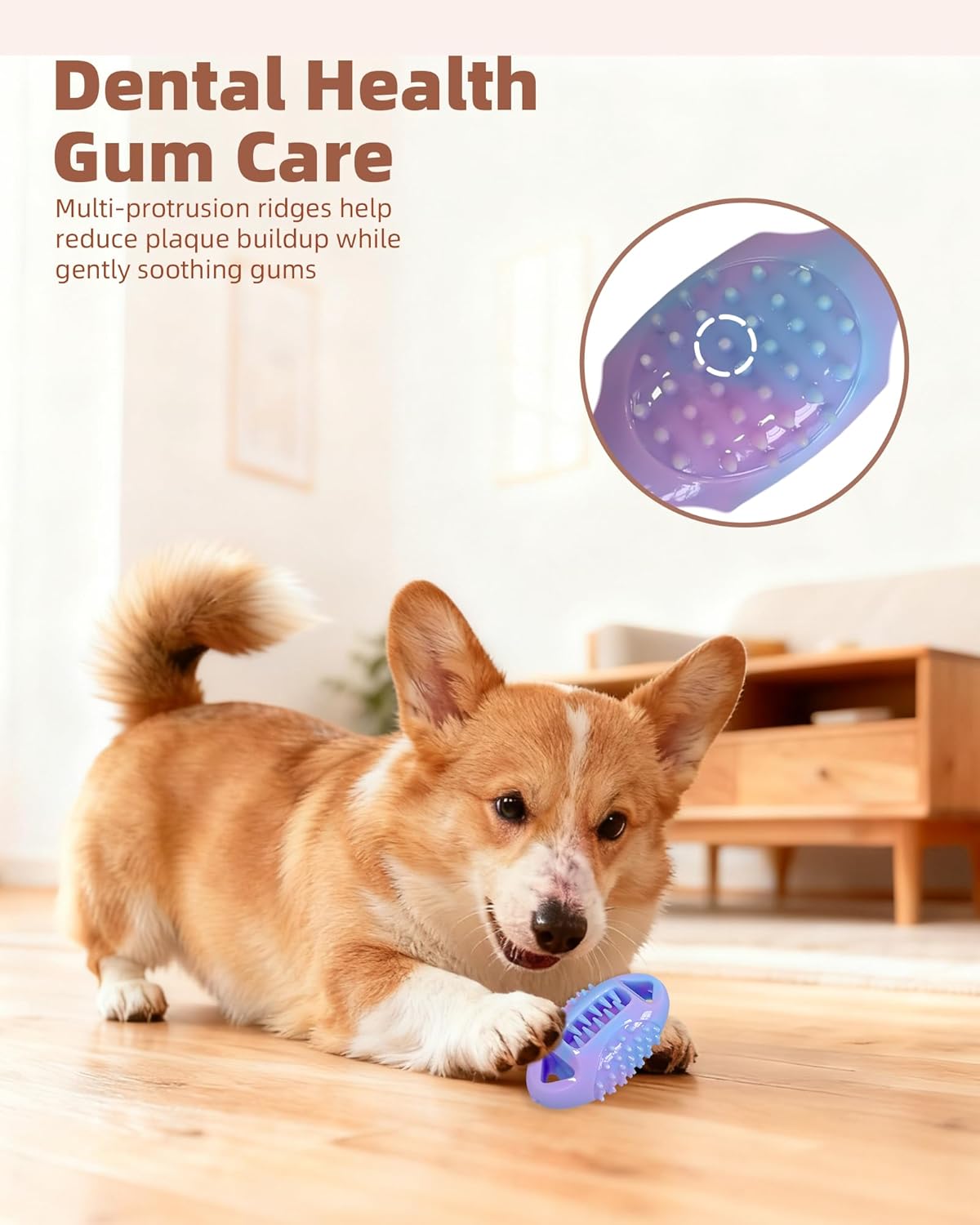 Detalle de ETIALURE Pink Puppy Teething Toys: Oval Rubber Chew & Treat Dispenser for Small Dogs