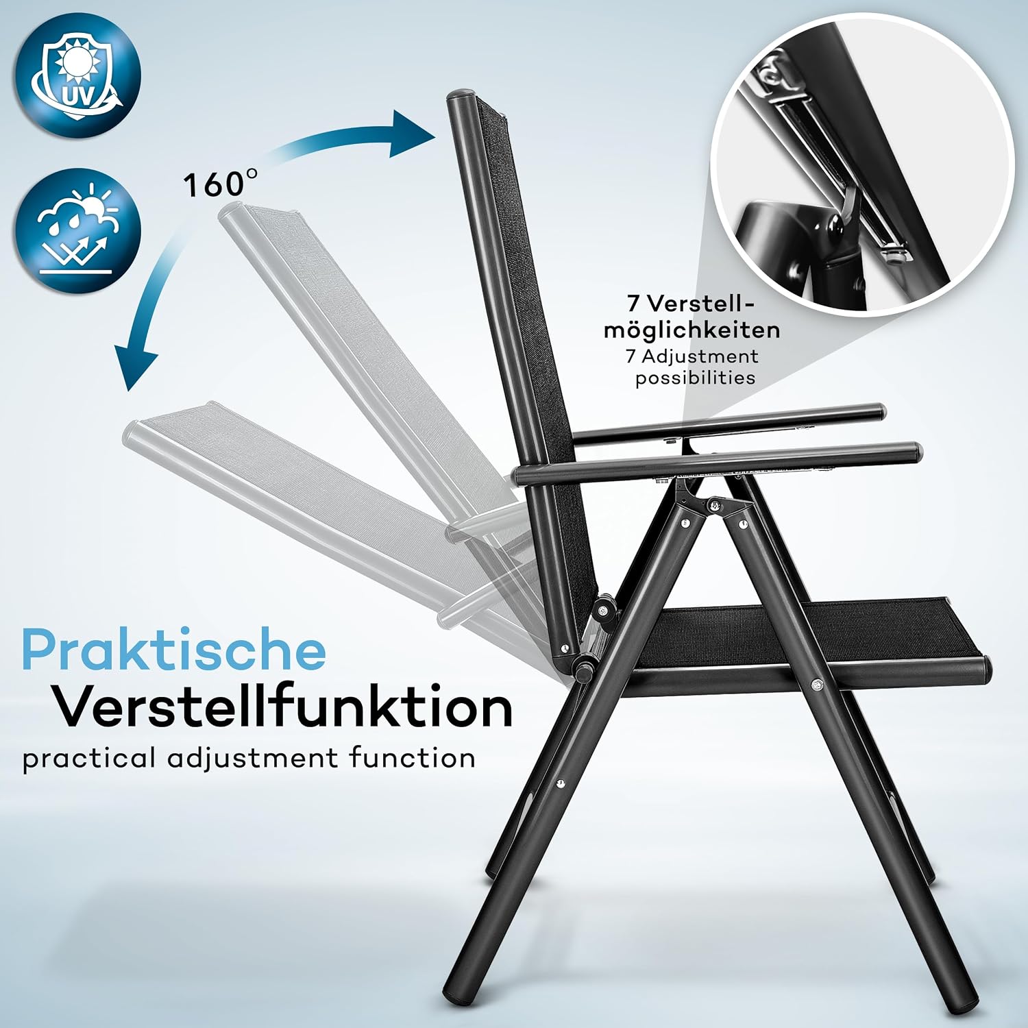 Thumbnail 3 de tillvex Gartenstuhl 2 Stück klappbar Aluminium Hochlehner