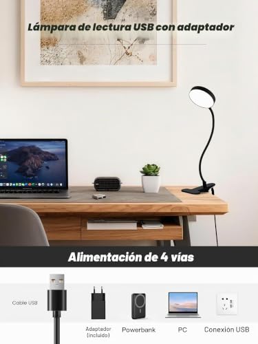 Thumbnail 7 de Lámpara de lectura con pinza ReinHoo: 72 LEDs, 10 colores RGB y 10 intensidades, USB incluido