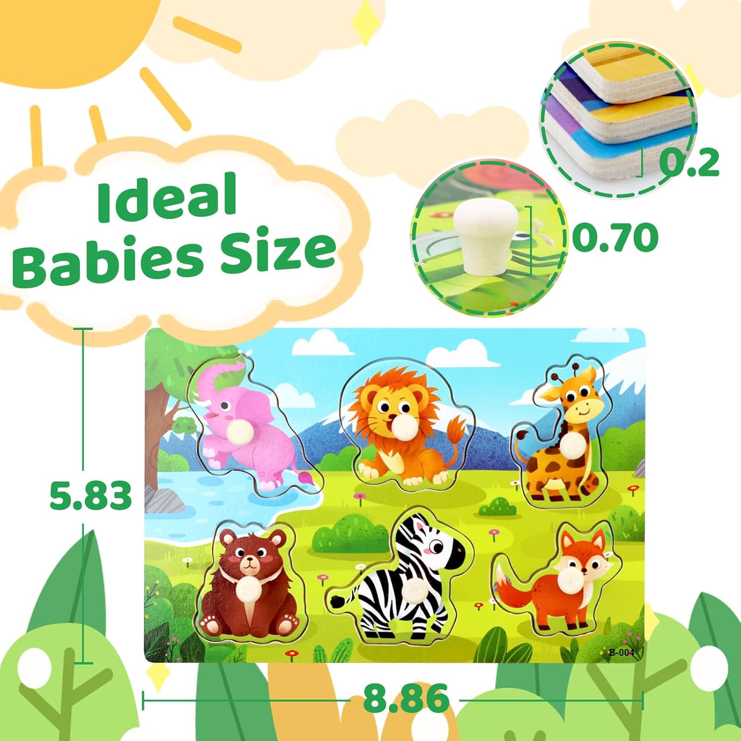 Detalle 2 de 4 Pcs Puzzles en Bois pour Enfants – Animal Montessori, Éducatif et Sécurisé