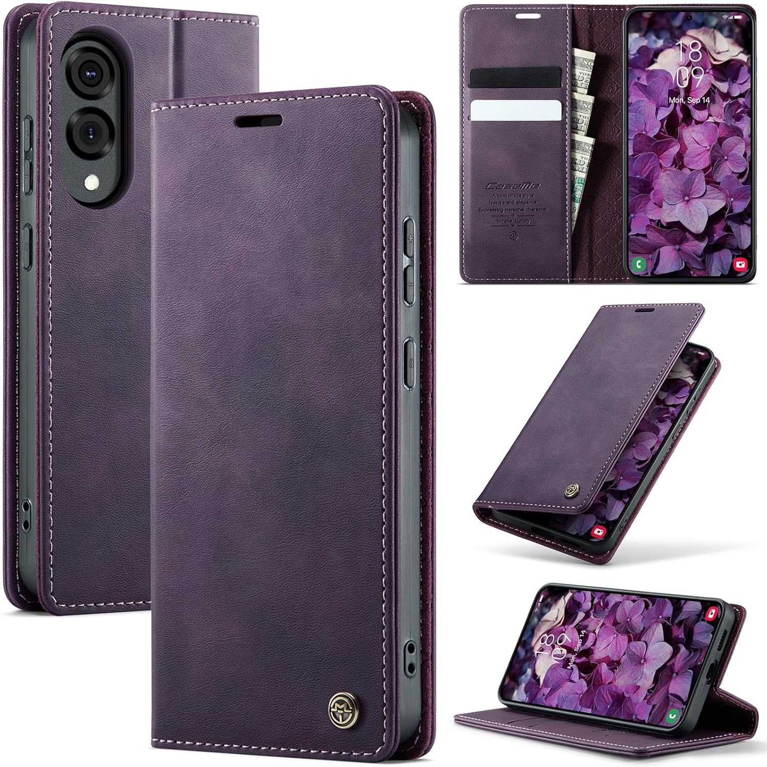 Detalle de Cracedily Wallet Case for Samsung Galaxy S25 Edge – Purple Leather Wallet Flip with RFID Blocking, Card Holder and Kickstand