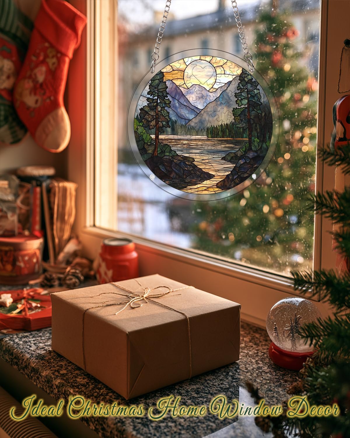Detalle de HWRHTR 80-Piece Acrylic Suncatcher Puzzle, 12-Inch Sunset Mountains