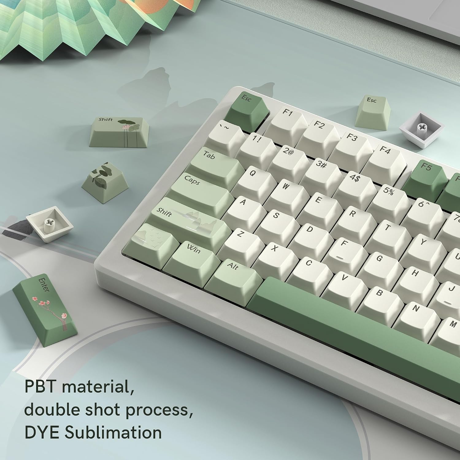 Detalle de dagaladoo Matcha Green PBT Keycap Set, Cherry Profile, 134 Keys