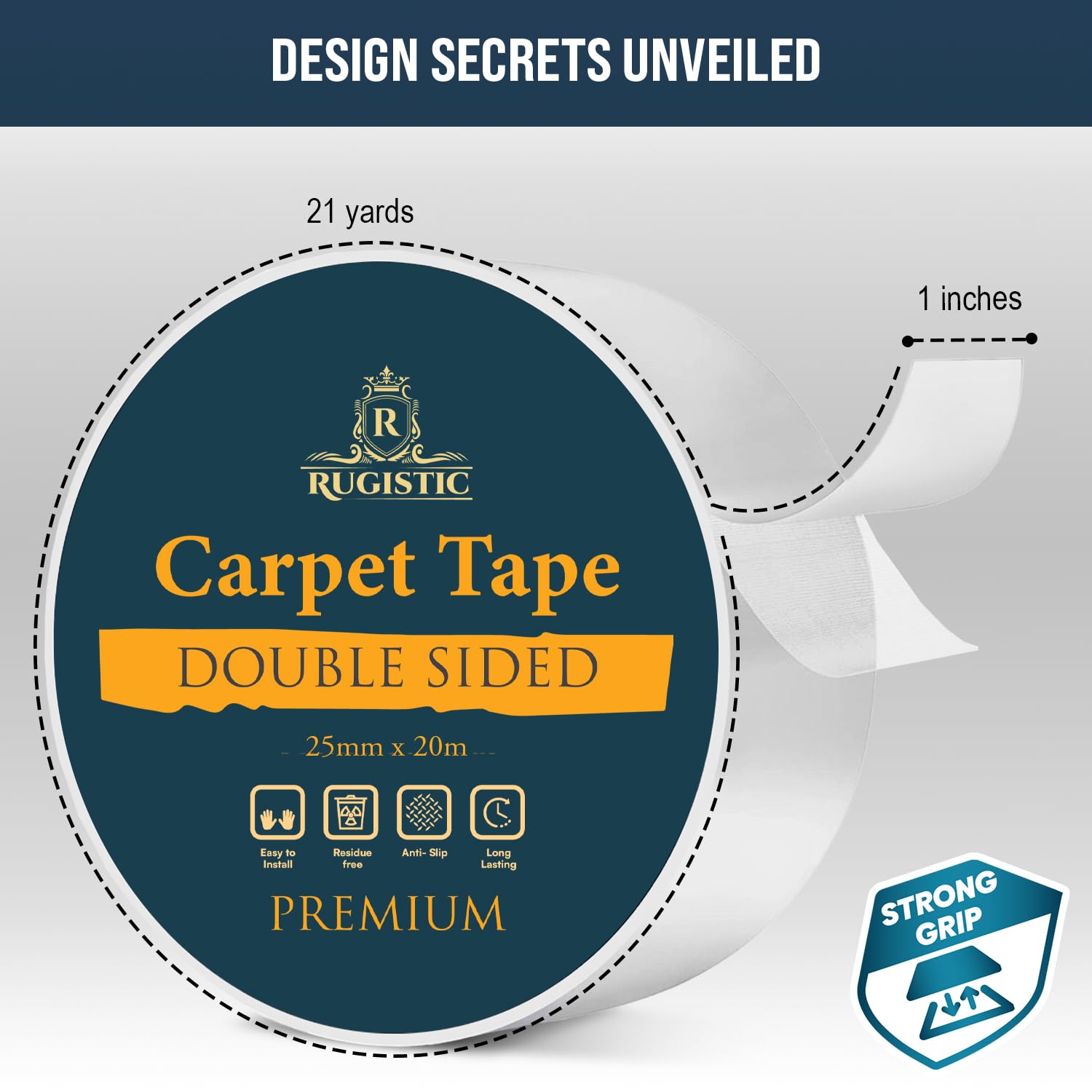 Detalle de Rugistic Double Sided Carpet Tape Heavy Duty (25mm x 20m) for Wood, Laminate, Vinyl & Tile