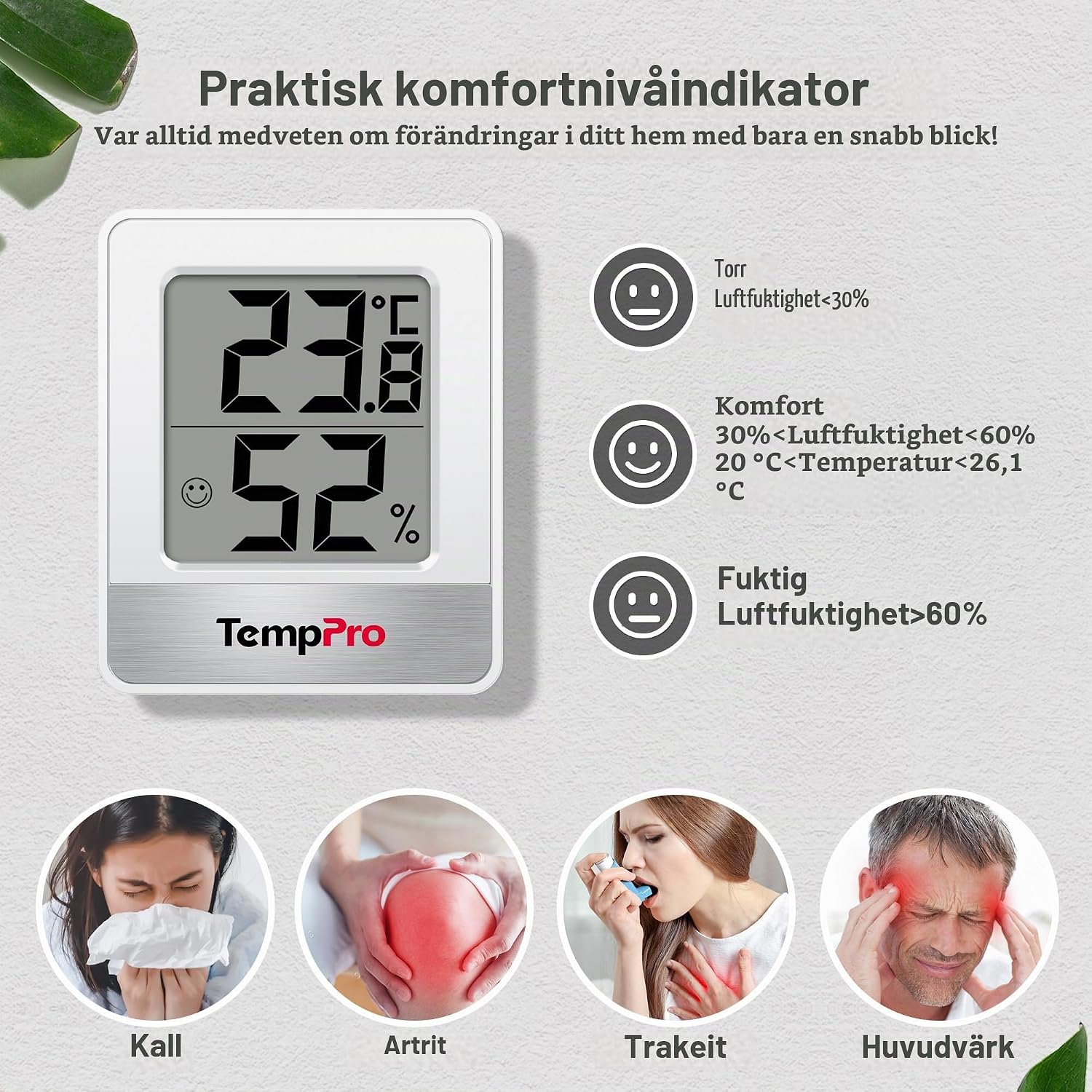 Detalle 2 de TempPro TP49-2 digital inomhustermometer och hygrometer, 2-pack
