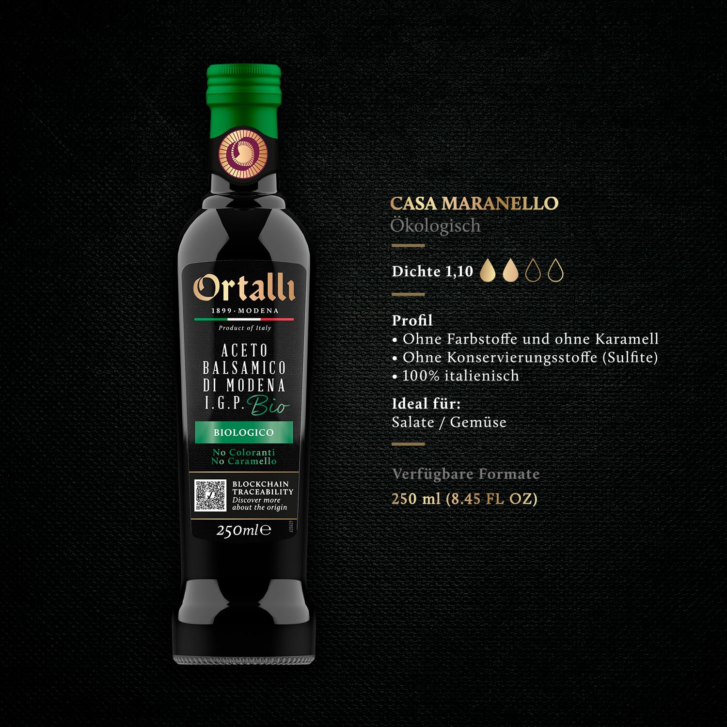 Thumbnail 2 de Ortalli Bio Aceto Balsamico di Modena „Casa Maranello“, 250 ml – niedrigere Dichte, ohne Farbstoffe & Konservierungsmittel