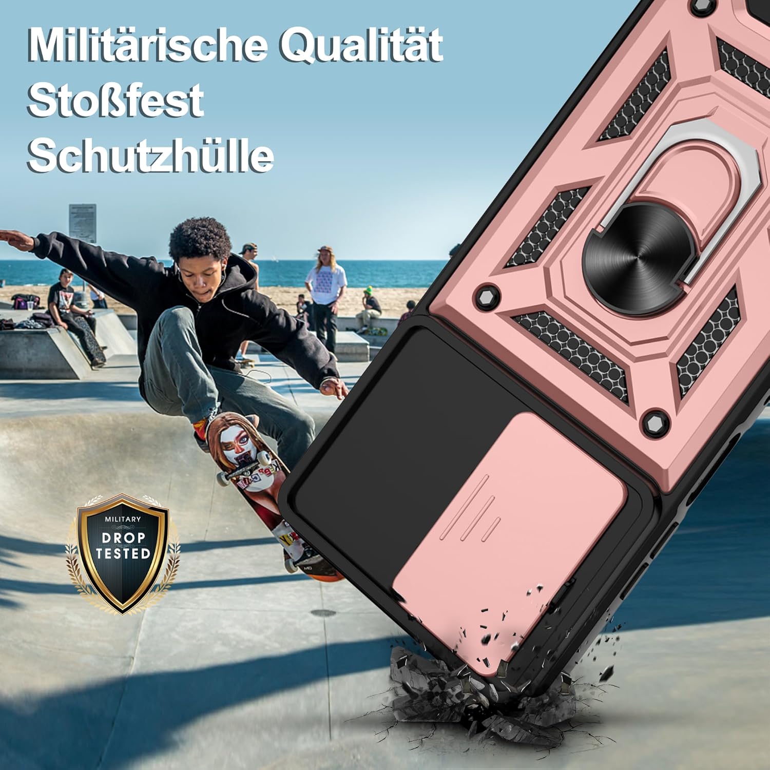 Detalle de Jshru Hülle für Motorola Moto G56 5G – Militärschutz, verschiebbare Kameradeckel & 360° Ringhalter