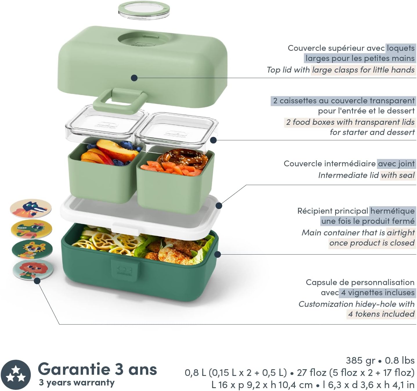 Thumbnail 1 de monbento MB Tresor Green Forest – Lunch box bambini con 3 scomparti da 0,8 L, senza BPA