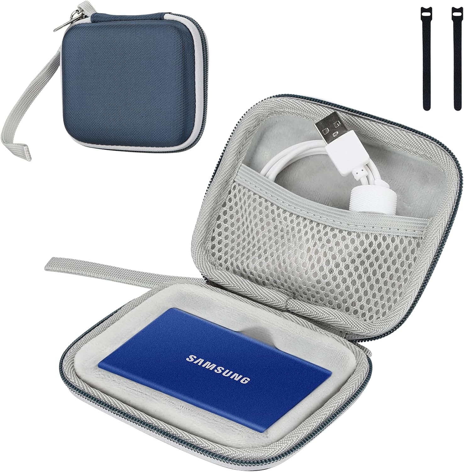 Detalle de ProCase Stoßfeste Festplatten-Tasche für Samsung T7 / T7 Touch Portable SSD – Hartschale mit Organizer, Navy