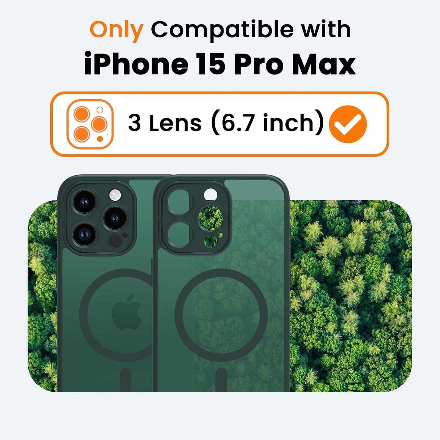 Detalle de BPOASE Magnetic Case for iPhone 15 Pro Max (with tempered glass screen protector) — Ultra Slim Matte Shockproof Dark Green