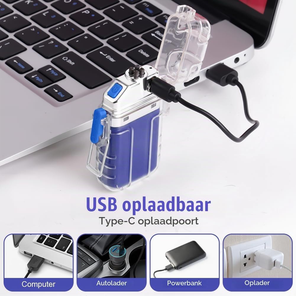 Thumbnail 4 de Vicloon lichtboogaansteker met USB-C, zaklamp en noodfluitje, blauw