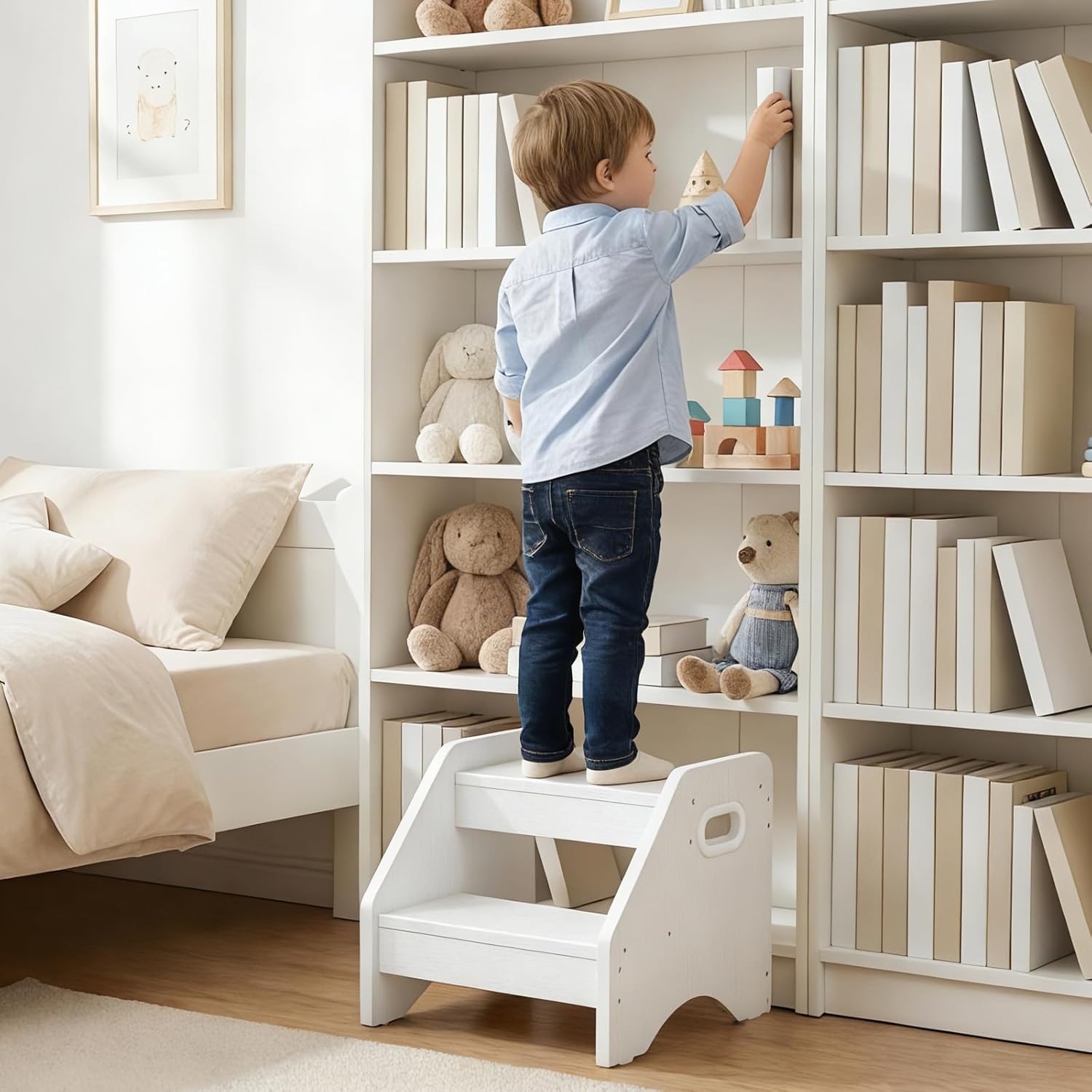 Detalle de HOOBRO Tritthocker Kinder EWT28JD01 – 2-stufiger Kinderhocker mit Griff und Anti-Rutsch-Pads