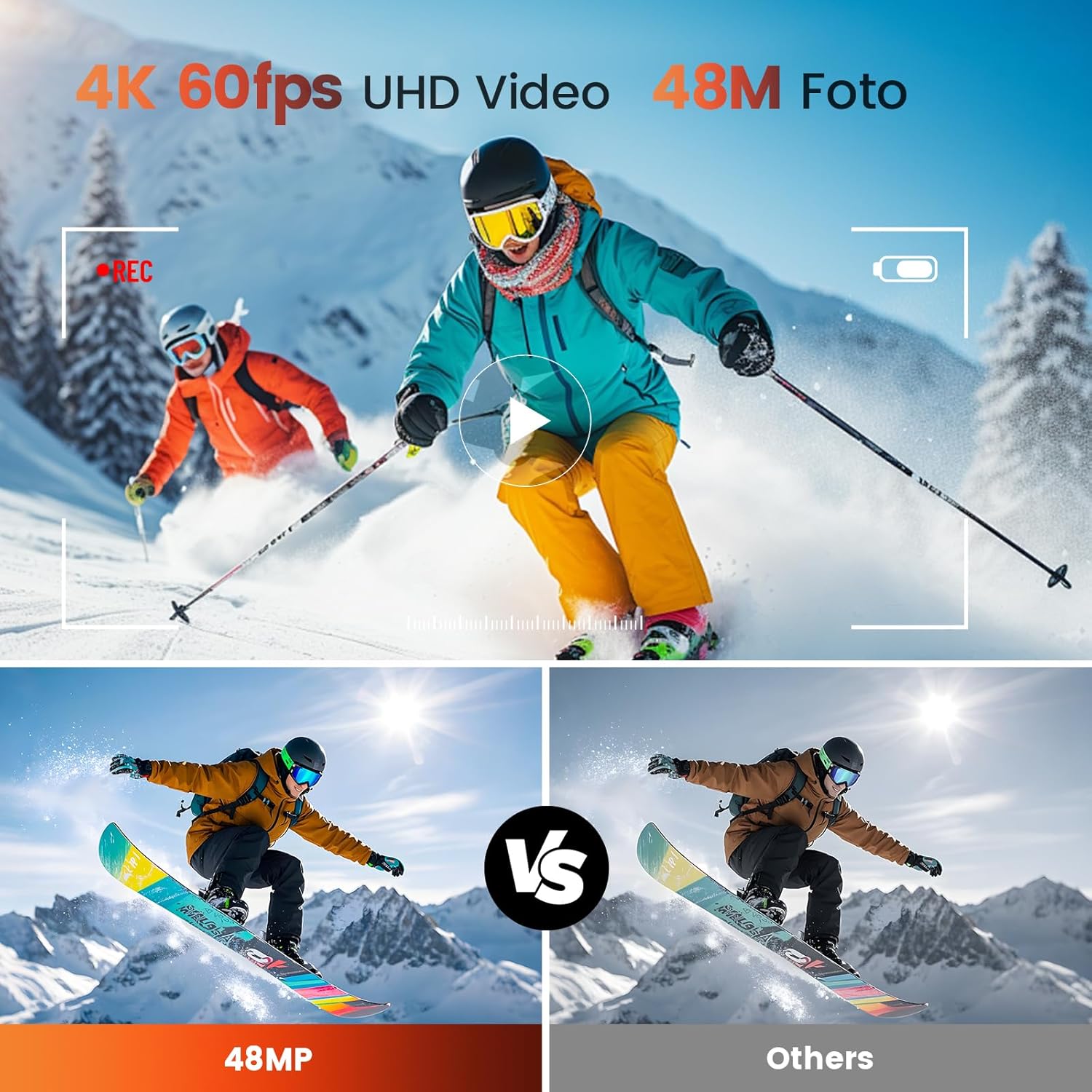 Detalle de Euorosi 4K 60FPS Action Cam con 64GB e Accessori: immersioni, casco e Wi‑Fi