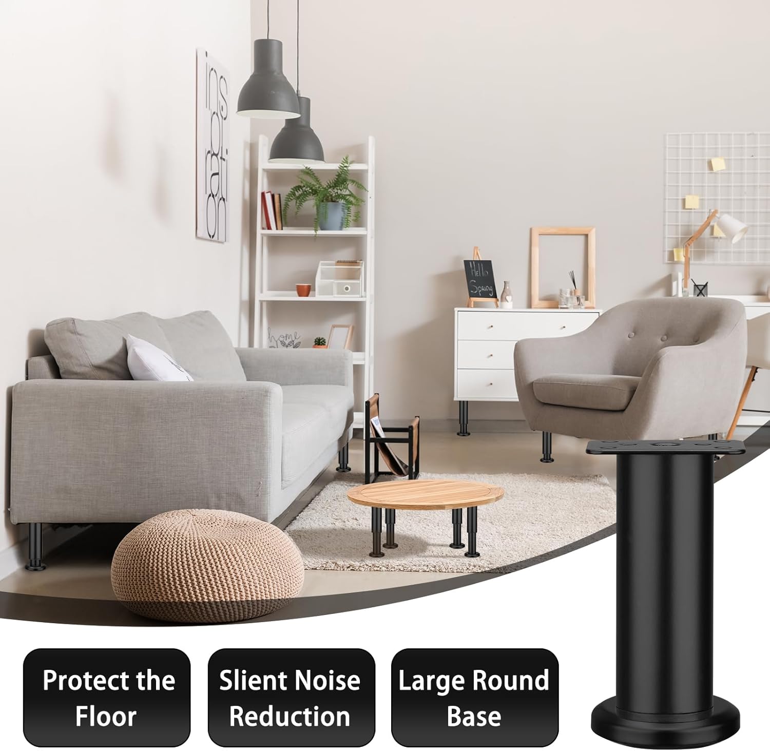 Thumbnail 6 de Zocipro 4 Pack Heavy Duty Adjustable Furniture Legs – Black Metal Cabinet Legs (12-18cm) with 16 Screws