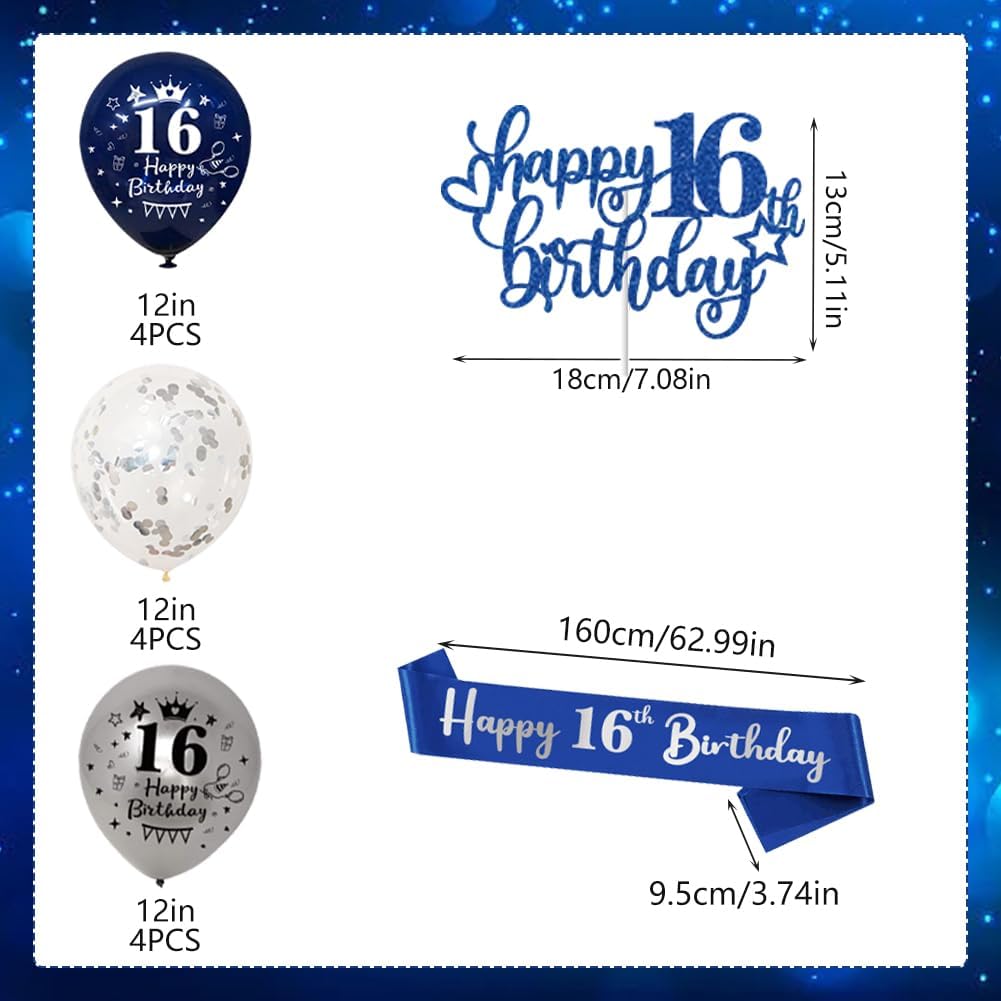 Thumbnail 4 de 16th Birthday Decorations Navy Blue & Silver 9ft 🎉