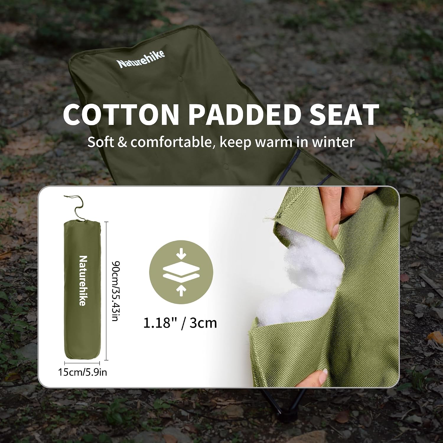 Detalle de Naturehike CNK2450JJ020 campingstol med hög rygg och 3 cm vaddering, grön