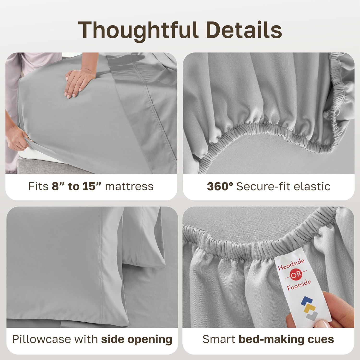 Detalle de California Design Den 840307136749 Twin XL Sateen Sheet Set, 600 Thread Count, Light Gray