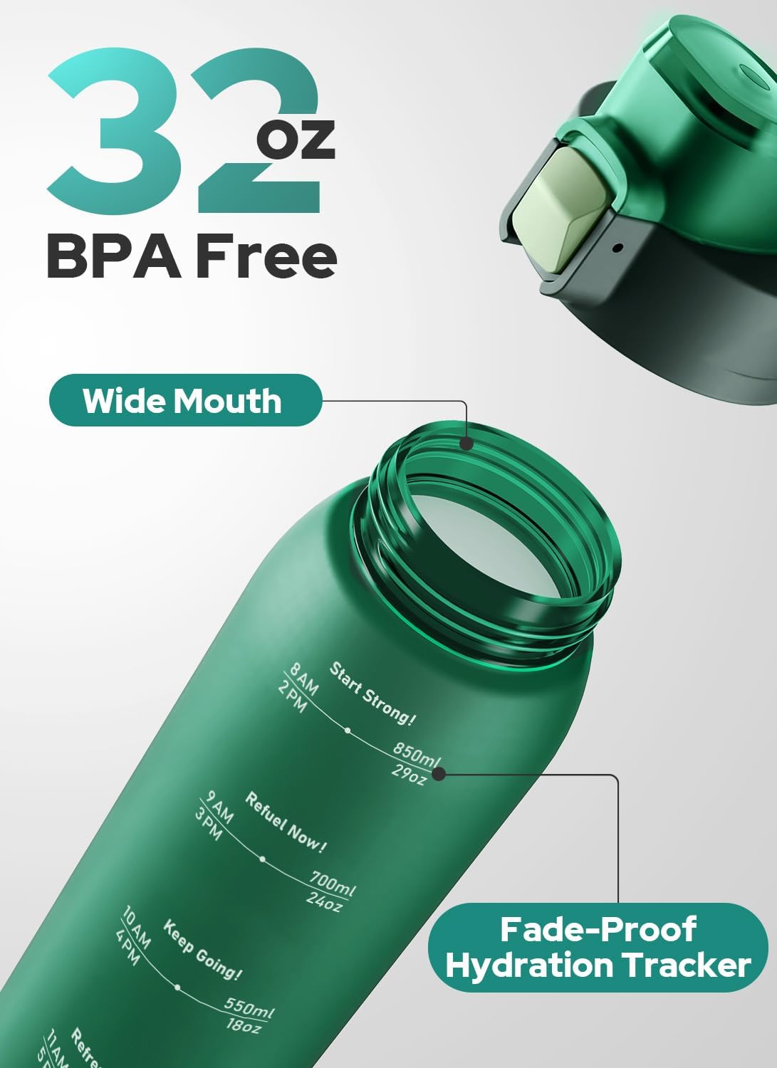 Detalle de Opard 1000ml Zip Bottle (Tritan) with Leakproof Flip-Top Lid – Dishwasher Safe, BPA-Free