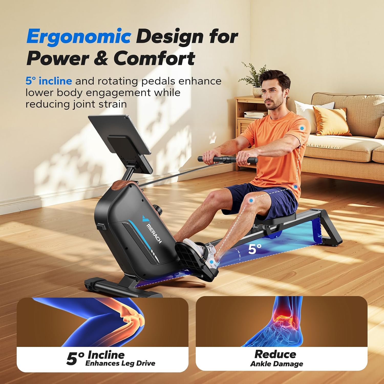Thumbnail 4 de MERACH Magnetic Rower with 130 cm extended rail and app-based training