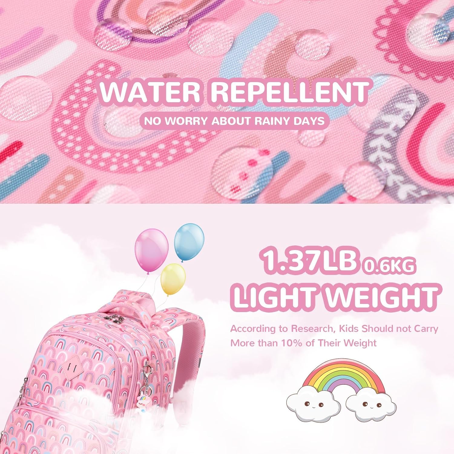 Thumbnail 3 de QIXIHU Girls School Bag: Lightweight, Water-Resistant Kawaii Backpack for Primary to Nursery