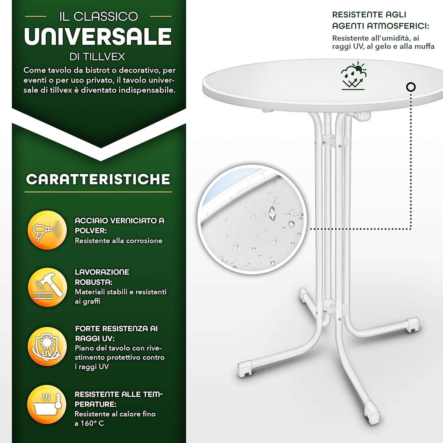 Thumbnail 2 de tillvex® Gastro Tavolo pieghevole Ø 70 cm con rivestimento: tavolo da bistrot rotondo per interni ed esterni