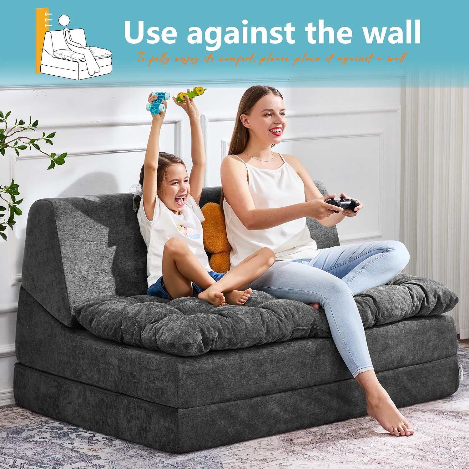 Thumbnail 5 de Hobestluk NEW096 Folding Sofa Bed, Graphite Chenille Floor Lounger