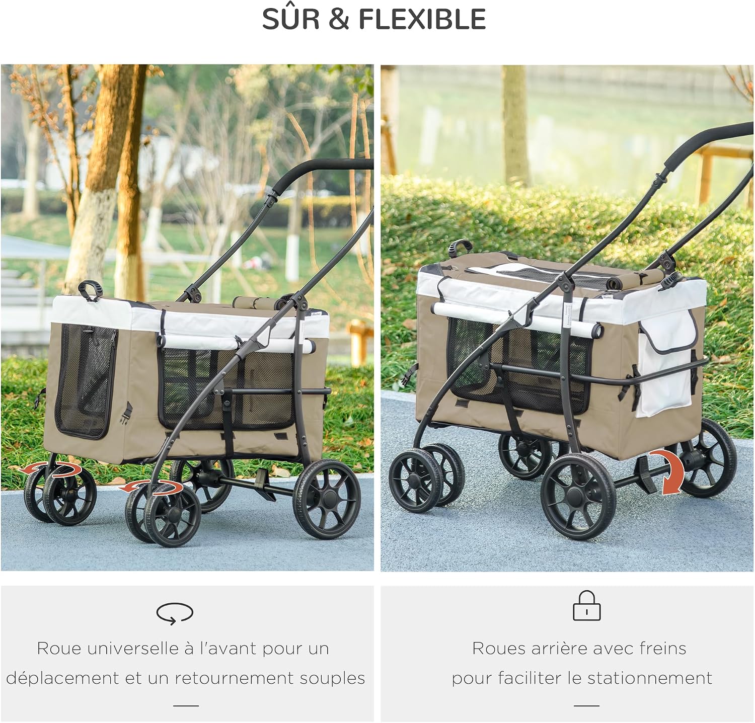 Detalle 2 de PawHut D00-192V00KK hondenbuggy, 2-in-1 met afneembare reiswieg en 600D Oxford-stof