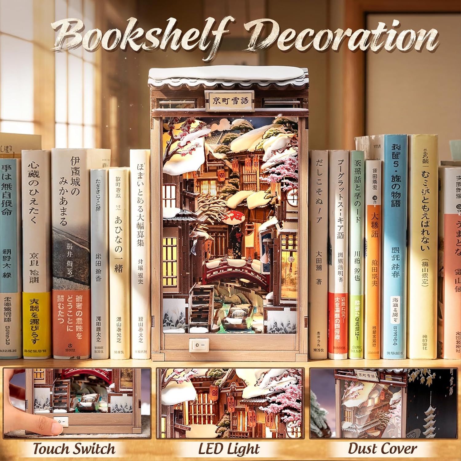 Thumbnail 6 de CUTEBEE Book Nook Kit DIY Dollhouse for Adults – Kyoto Snow Night 3D Wooden Puzzle with LED