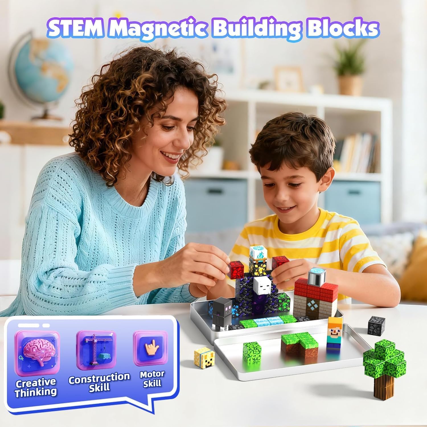 Thumbnail 6 de GraceDuck Magnetic Blocks with Iron Box: Obsidian Nether Portal 45 PCS Travel Set