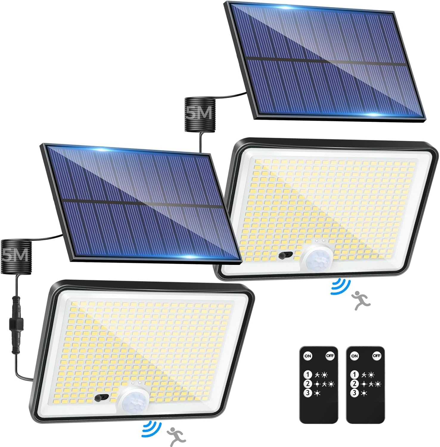 Detalle de LOTMOS 2 Stück Solarlampen Außen mit Bewegungsmelder – 342 LEDs, IP65, Fernbedienung