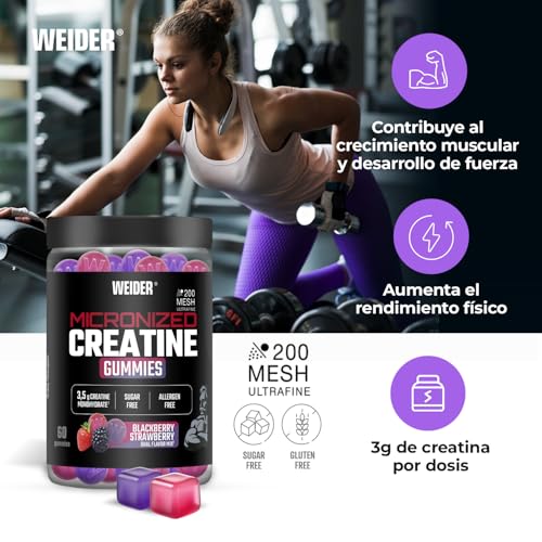 Detalle 2 de Weider Micronized Creatine Gummies, gominolas de creatina 200 MESH Fresa-Mora