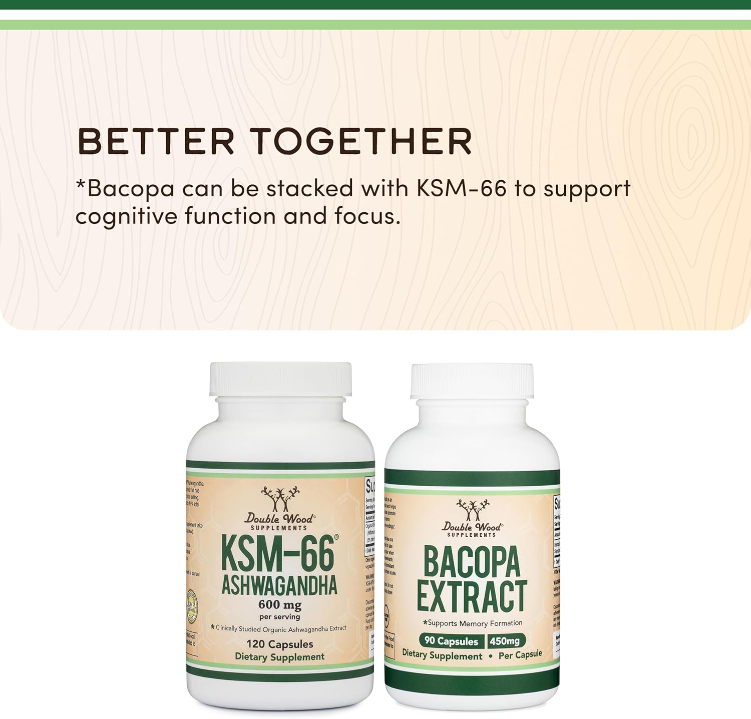 Detalle 2 de Double Wood Supplements KSM-66 Ashwagandha Capsules, Organic, 120 Count