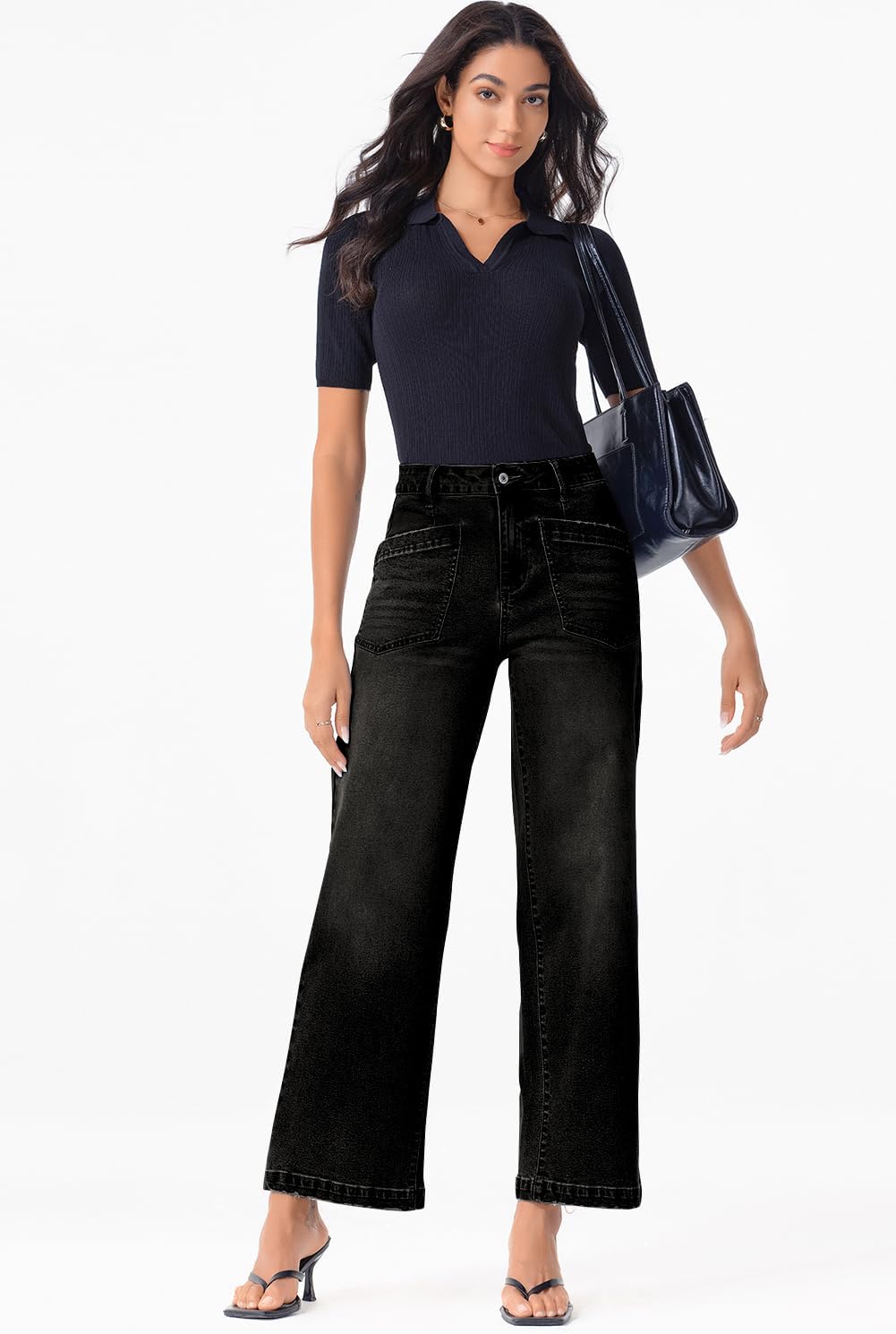 Thumbnail 3 de Sidefeel Women's Wide Leg Jeans High Waisted Stretchy Jeans