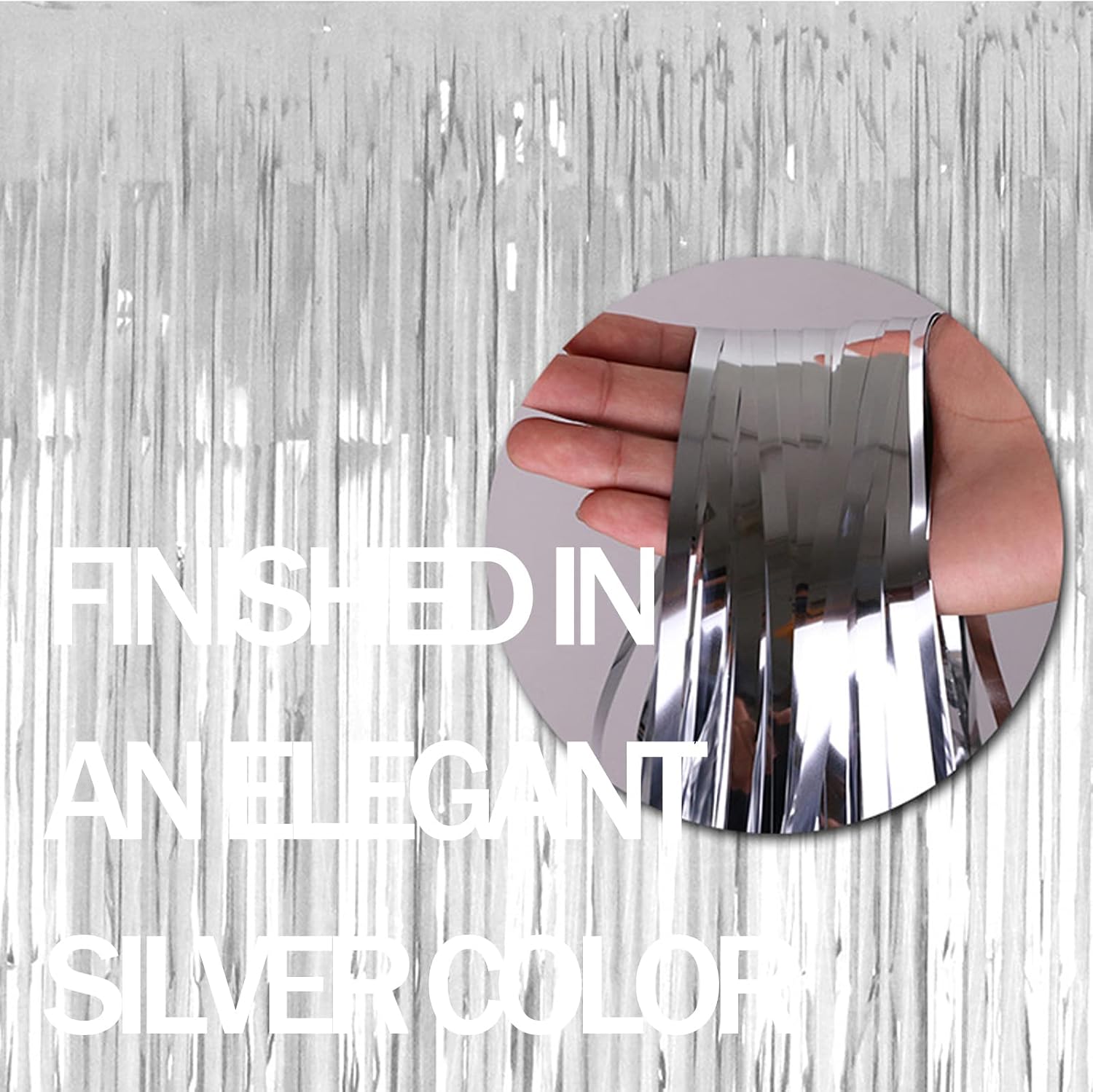 Detalle 2 de Metallic foil fringe table skirts, 29 x 108 inches
