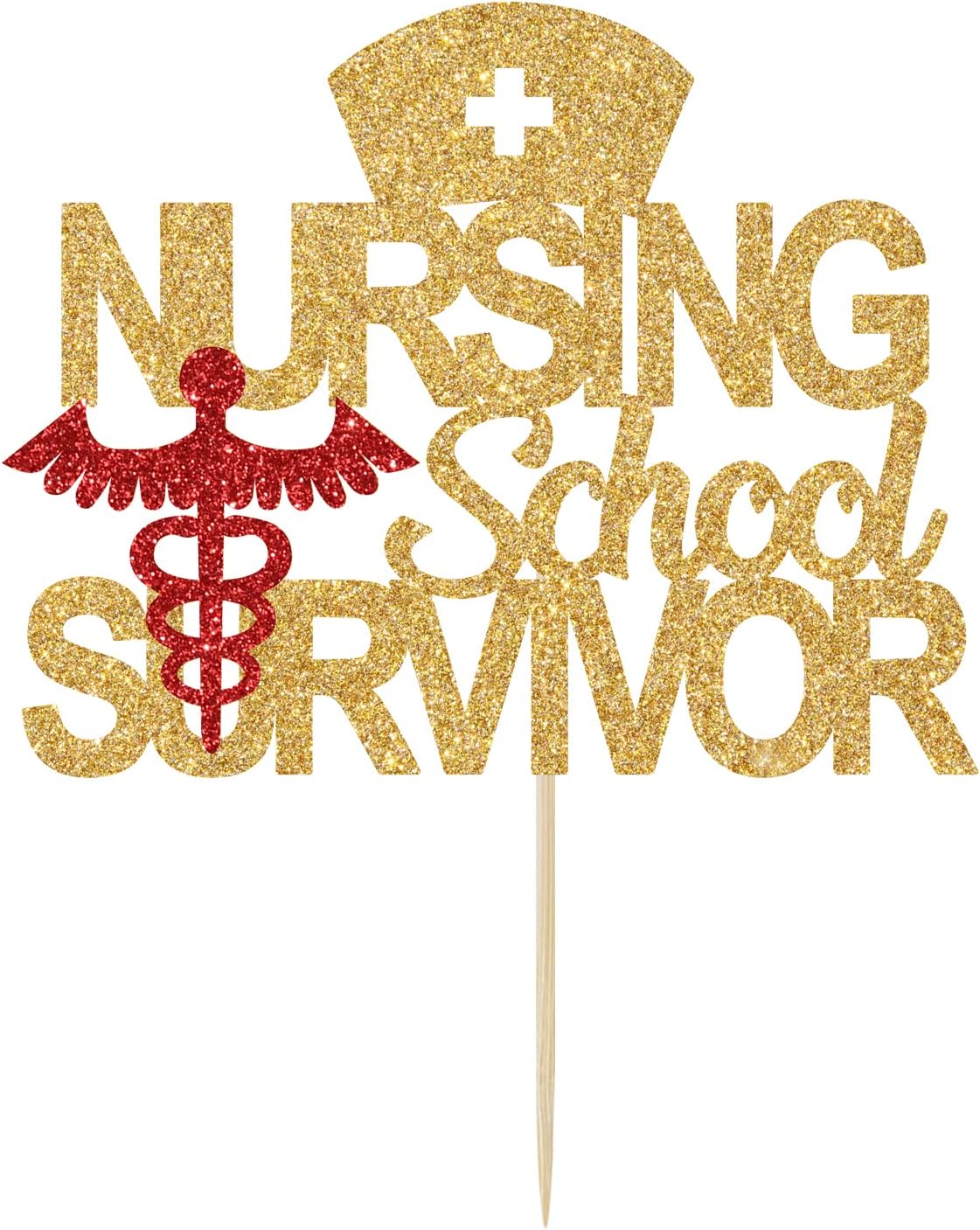 Detalle 1 de Nursing School Survivor Cake Topper, Gold Glitter