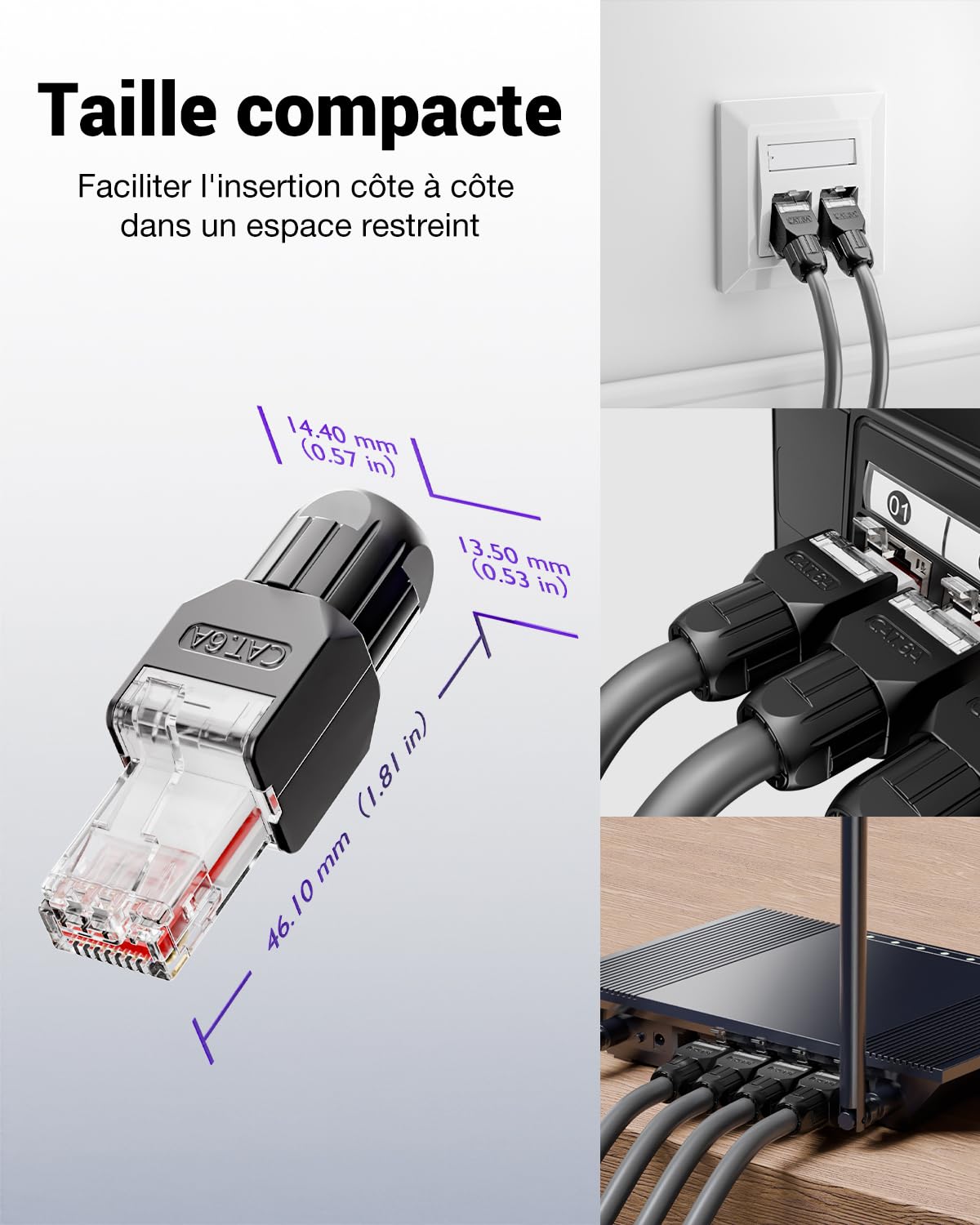 Thumbnail 6 de VCELINK Connecteur RJ45 Cat6A Sans Outil LSA – Lot de 2, 10 Gbps, PoE, plaque or