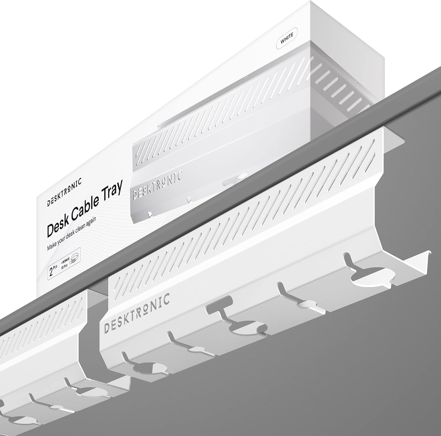 Detalle de Desktronic Canalina Passacavi Bianca 2 pz – Organizza i cavi in acciaio inox per scrivania