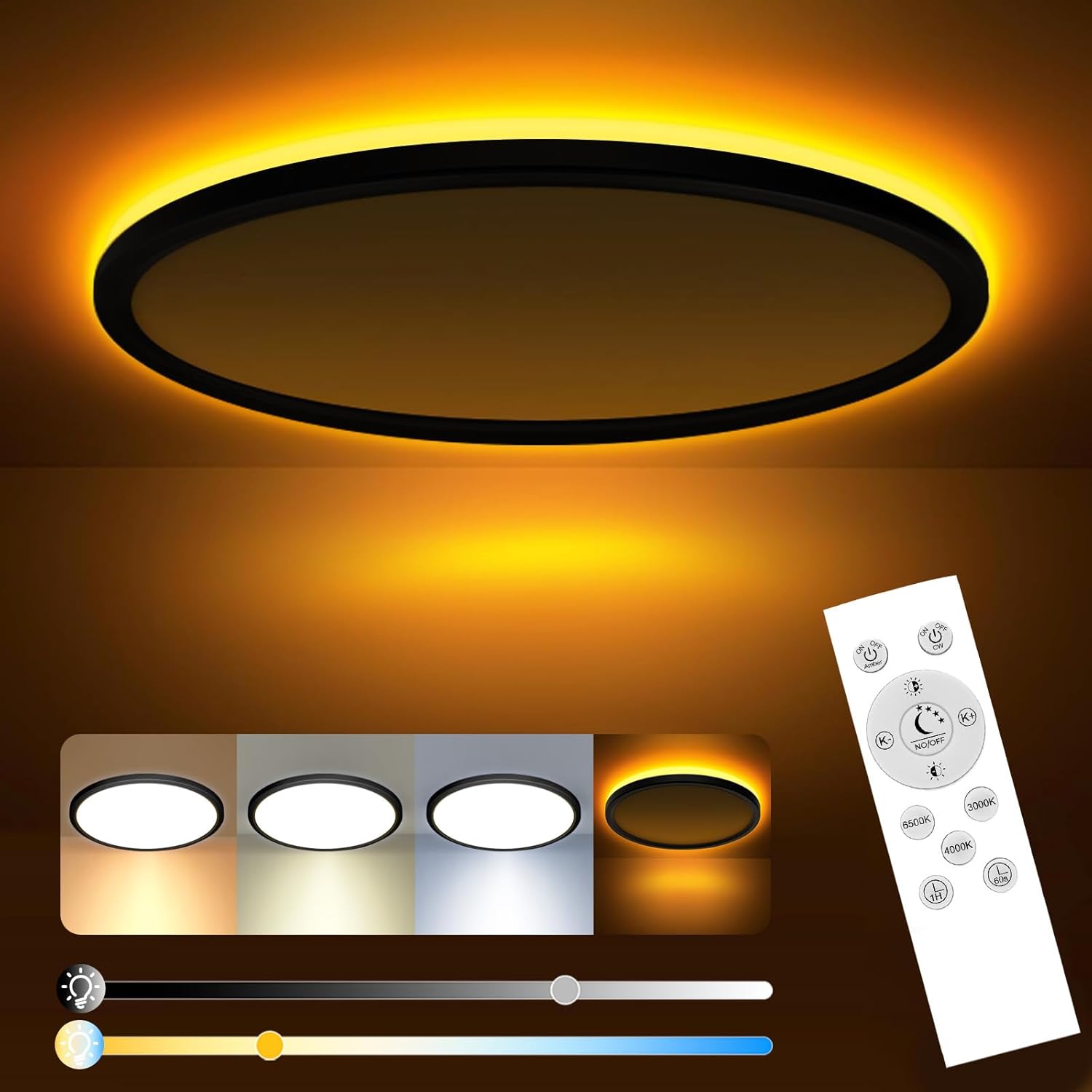 Thumbnail 6 de slochi LED Deckenleuchte, 22 cm, 15W, 1500 lm – dimmbar mit Fernbedienung, Nachtlicht 1800K, RGB-ähnliche Anpassung von 3000K bis 6500K